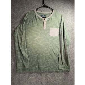 Across the Pond Men's Green Space Dye Long Sleeve Henley Top Shirt Pocket Size L